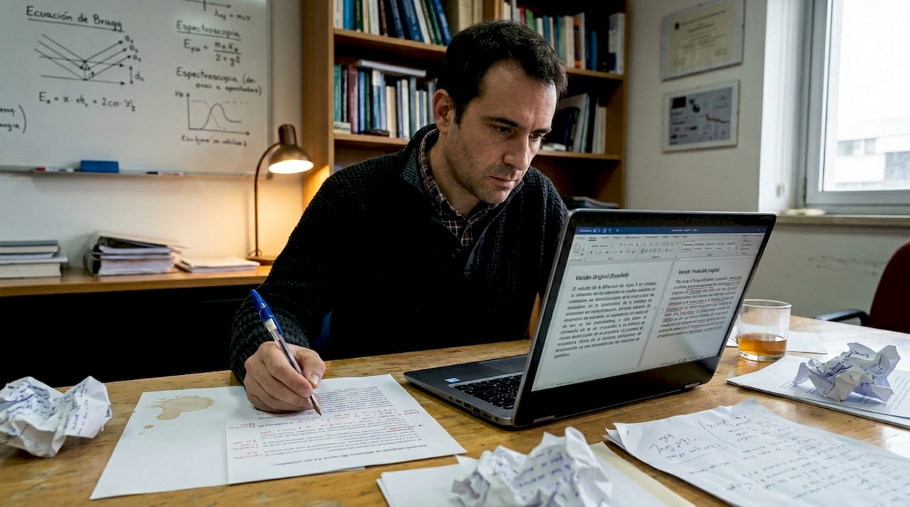 Especialista revisando la corrección de una traducción científica
