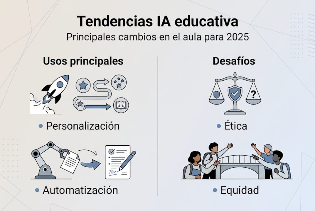 Infografía sobre las últimas tendencias y retos de la inteligencia artificial en el ámbito educativo