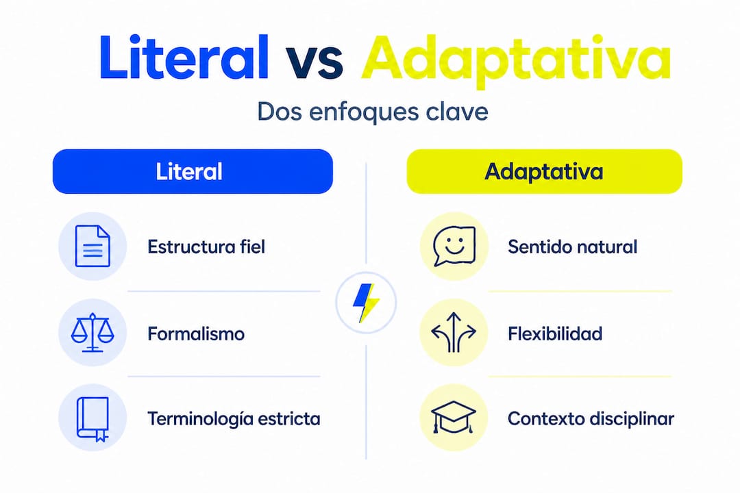 Infografía que muestra las diferencias entre traducción literal y traducción adaptada