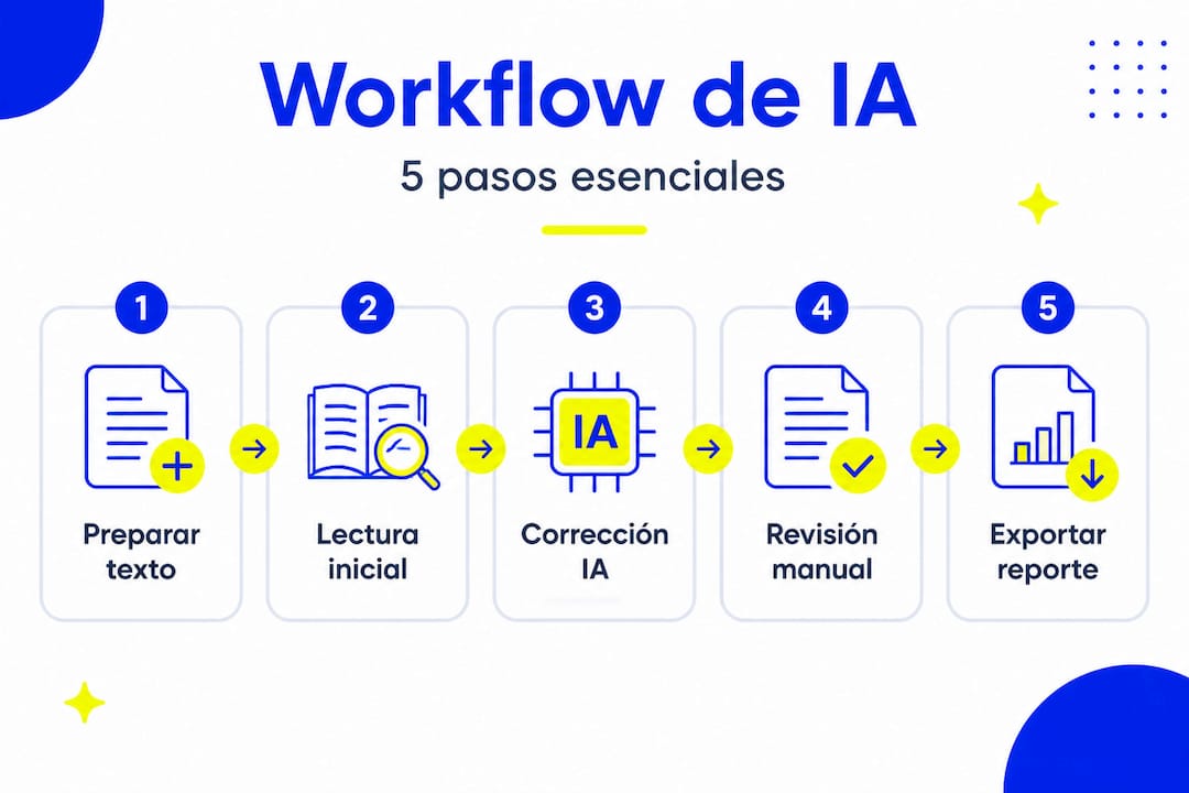 Infografía vertical: cinco pasos para revisar la ortografía con inteligencia artificial