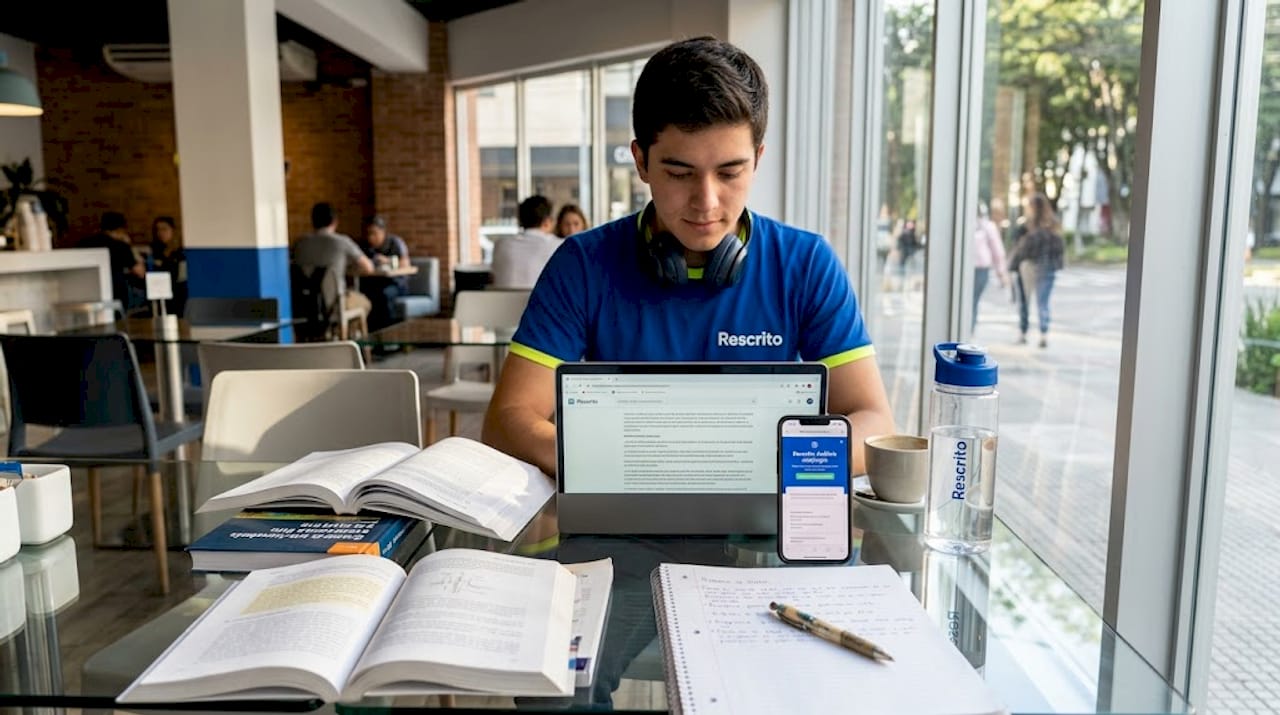 Un estudiante revisa sus trabajos con una aplicación antiplagio en la biblioteca de la universidad.
