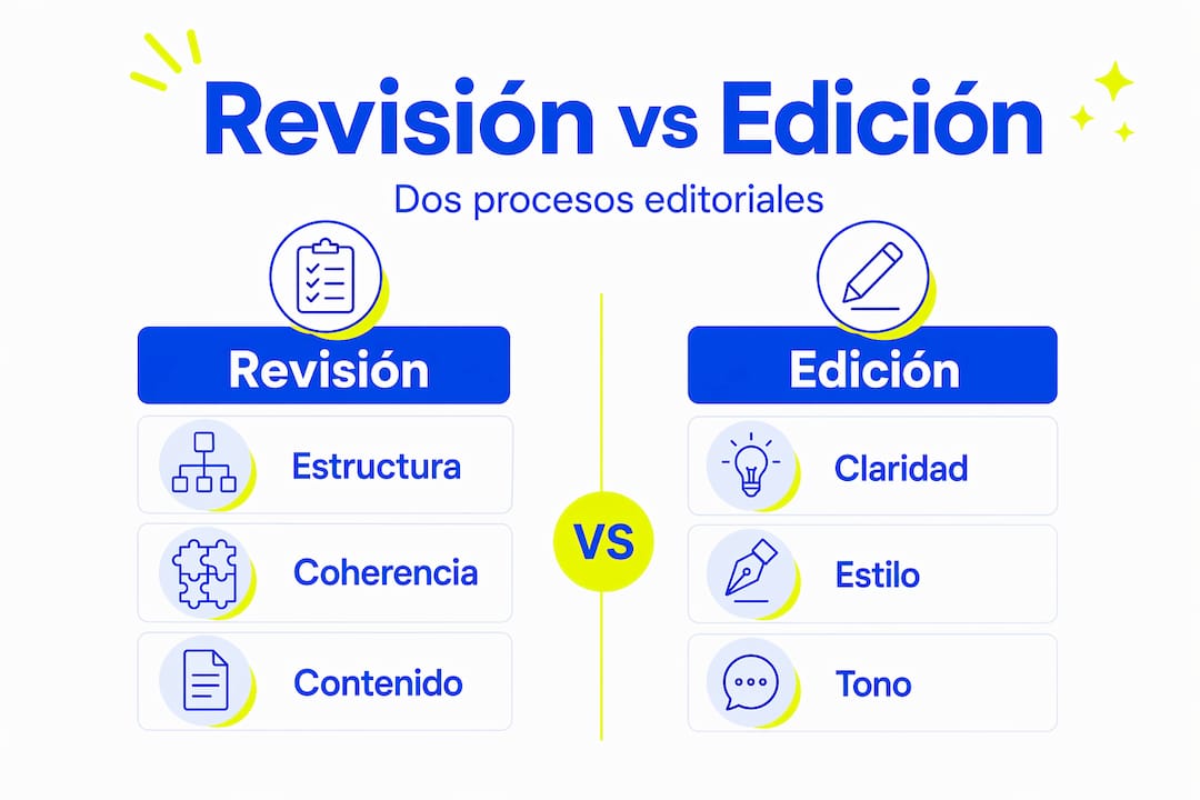 Infografía que muestra las diferencias entre la revisión y la edición de textos