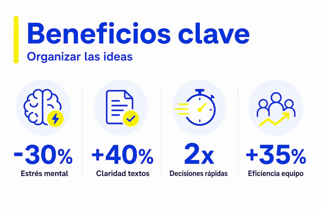 Infografía que muestra las ventajas de organizar tus ideas