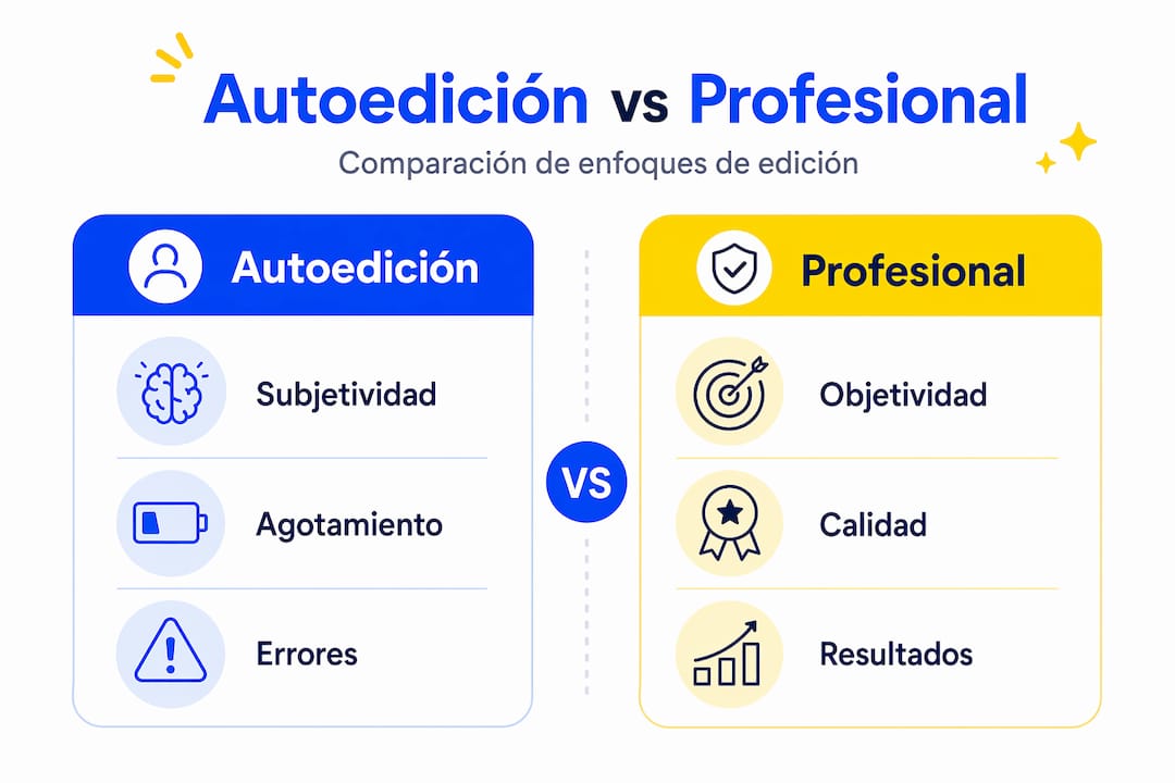 Comparativa visual: autopublicación frente a edición profesional