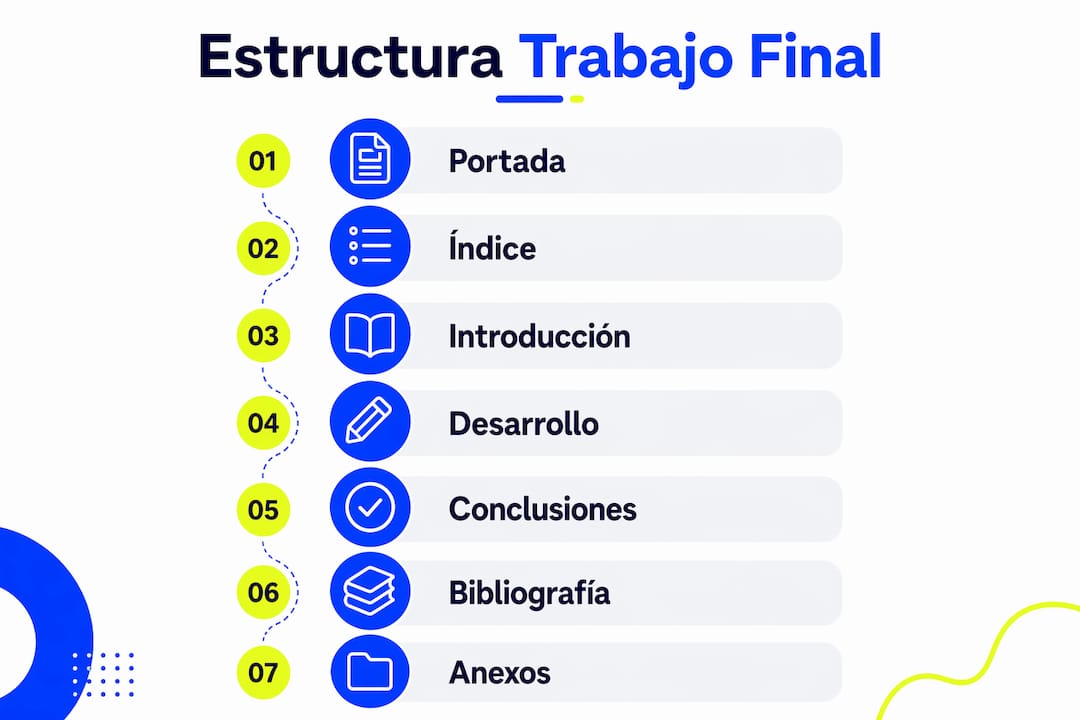 Infografía que explica cómo se organiza un trabajo final universitario