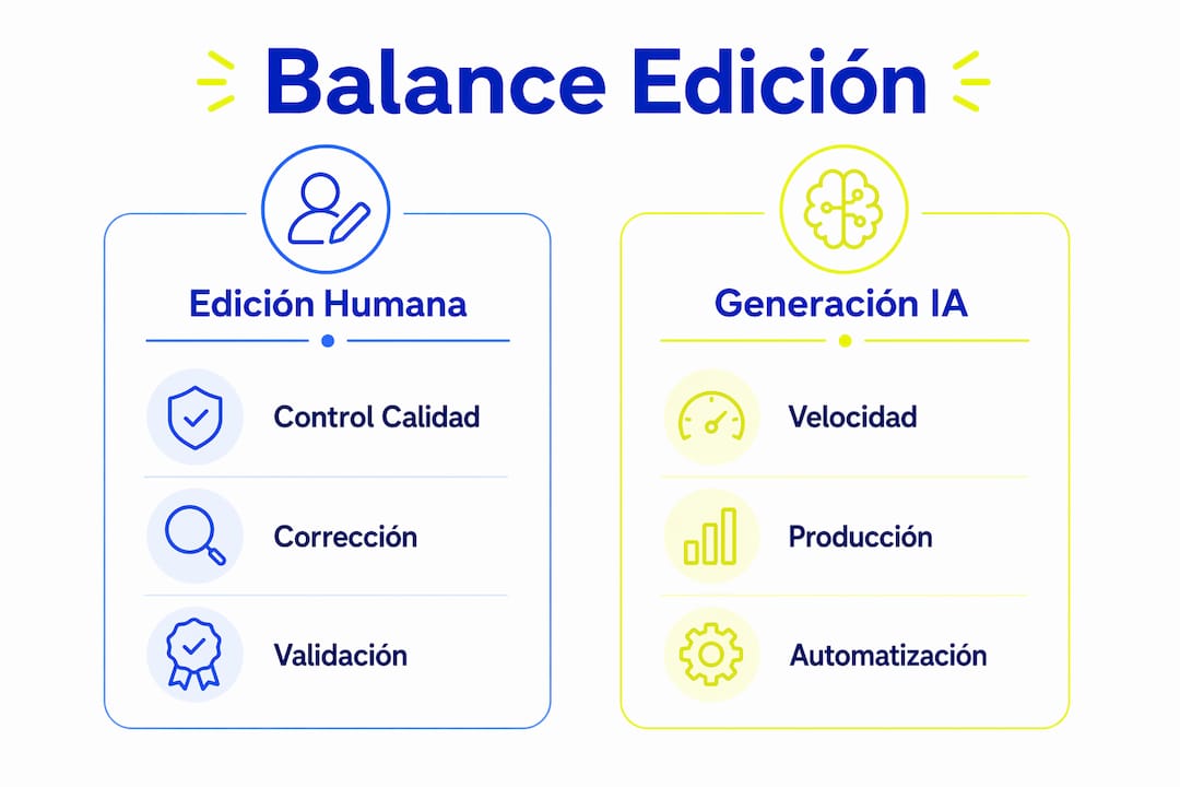 Infografía que ilustra el equilibrio entre la edición manual y la automática