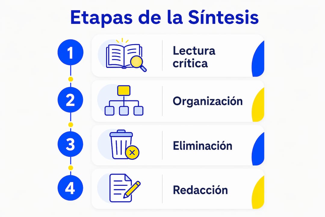 Infografía que muestra las diferentes fases del proceso de síntesis