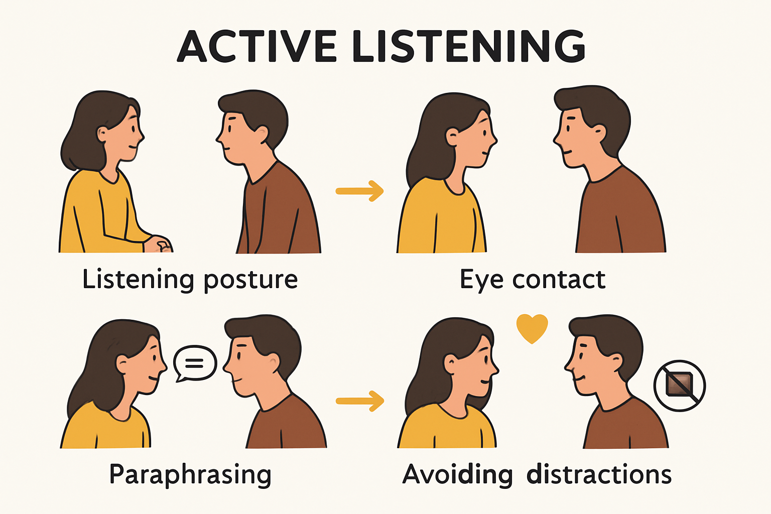 Infographic outlining active listening steps for couples