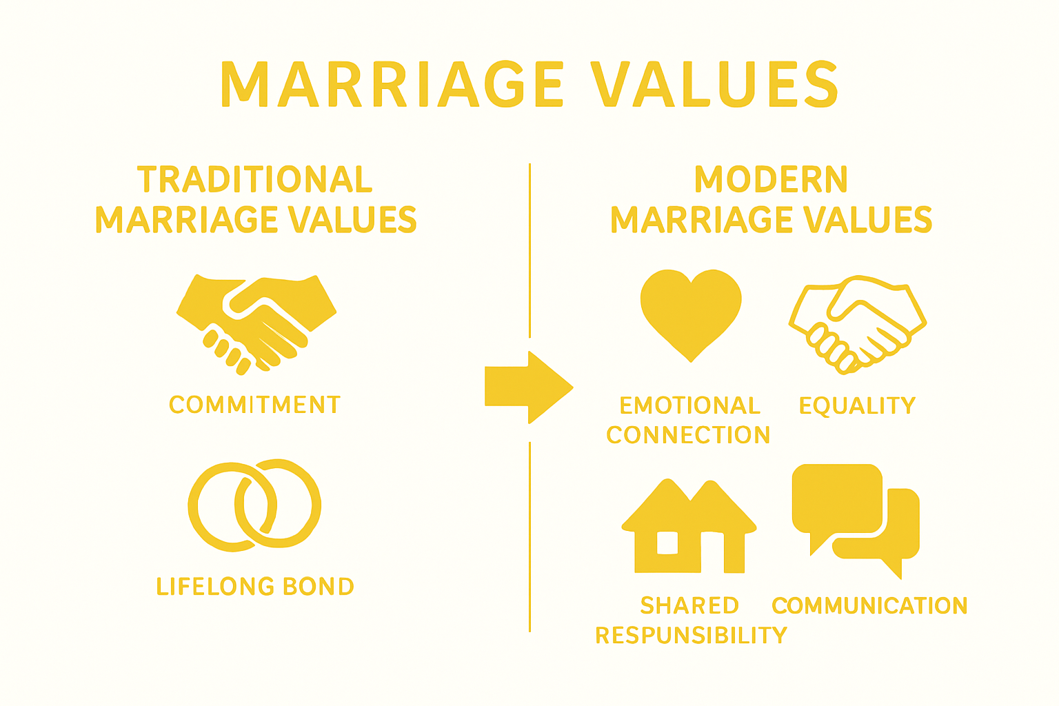 Comparison chart of traditional vs modern marriage values icons