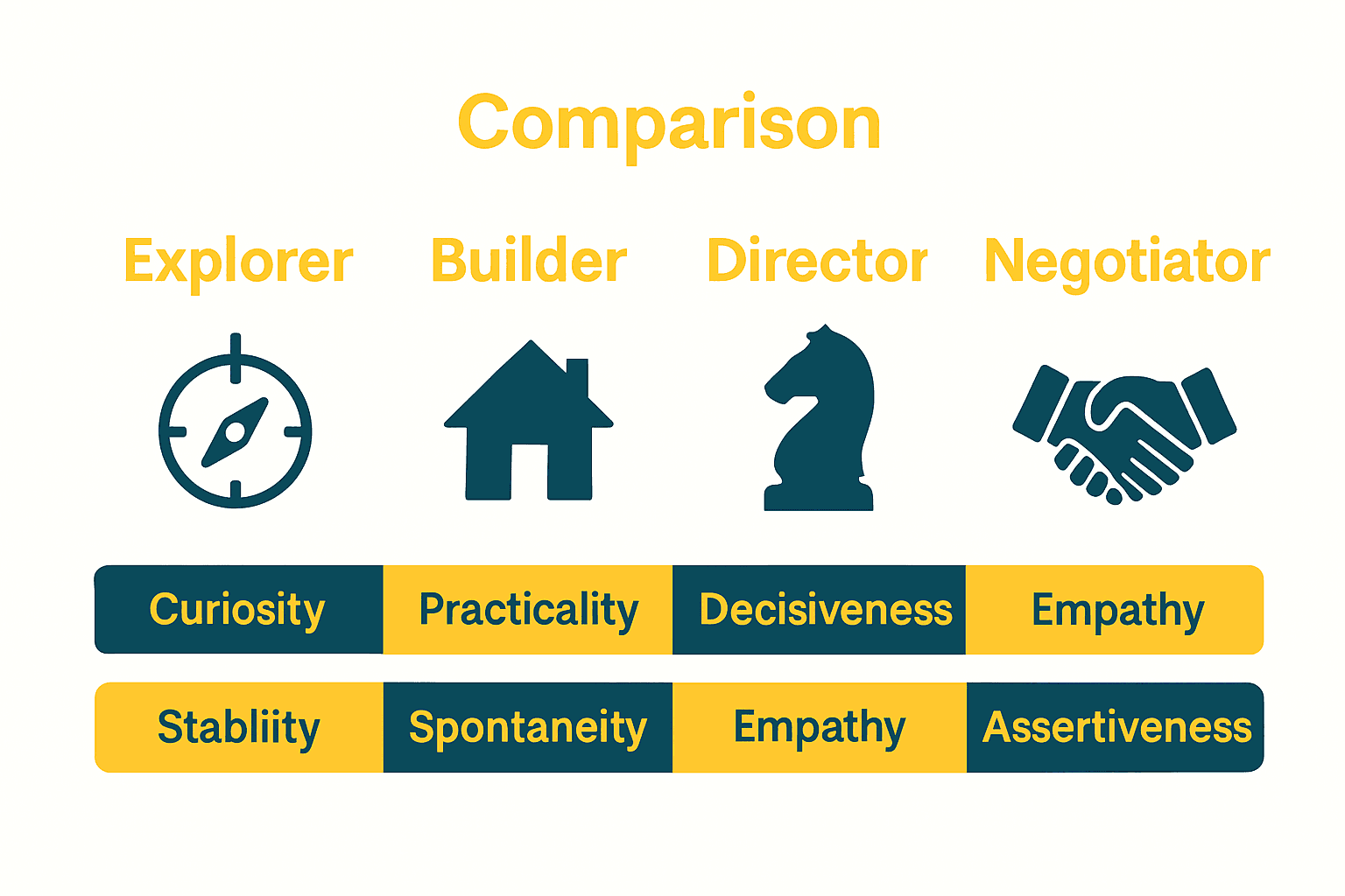 Infographic comparing four husband archetypes with icons and key traits.
