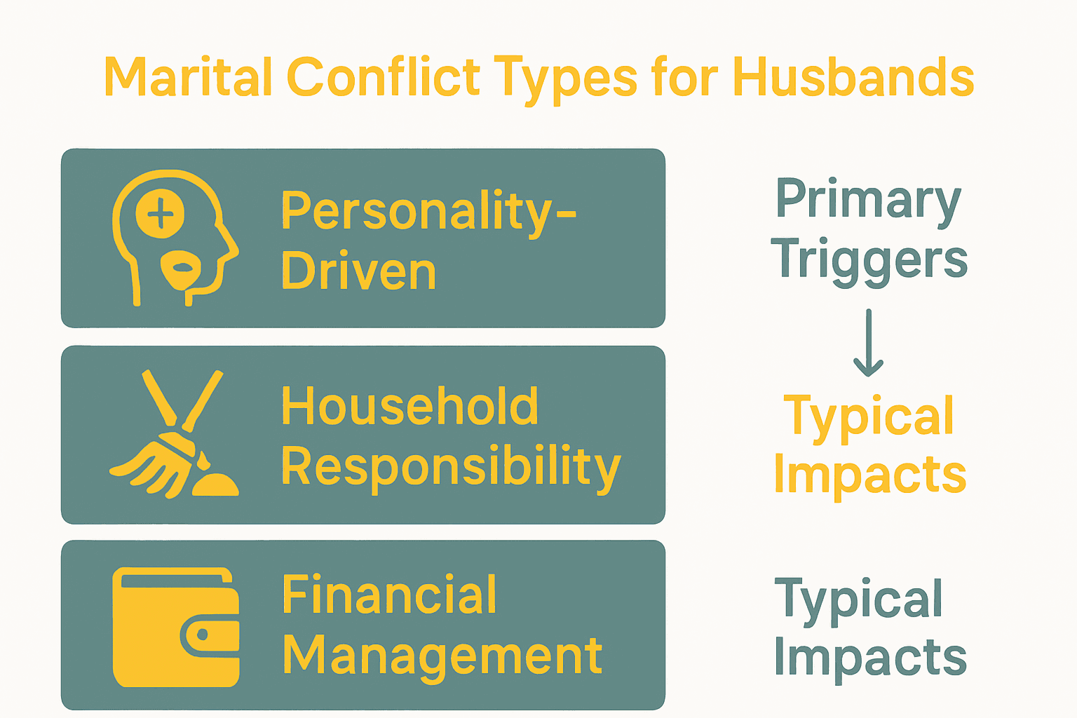 Infographic comparing three types of marital conflict for husbands.