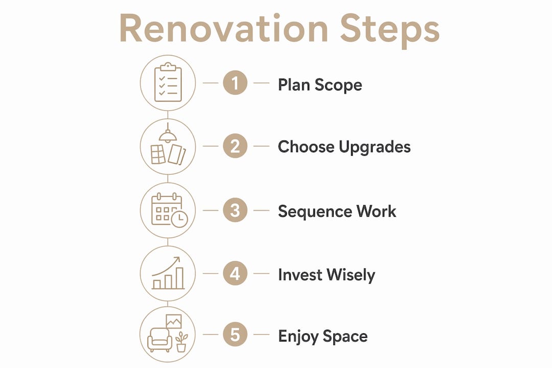 Infographic showing five key affordable renovation steps