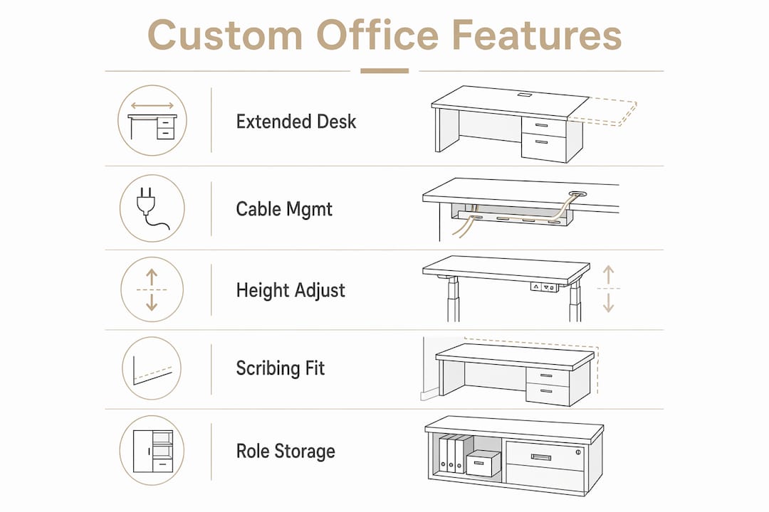 Infographic displaying key custom office features