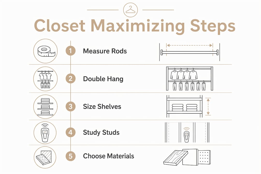Infographic showing steps to maximize bedroom closet space