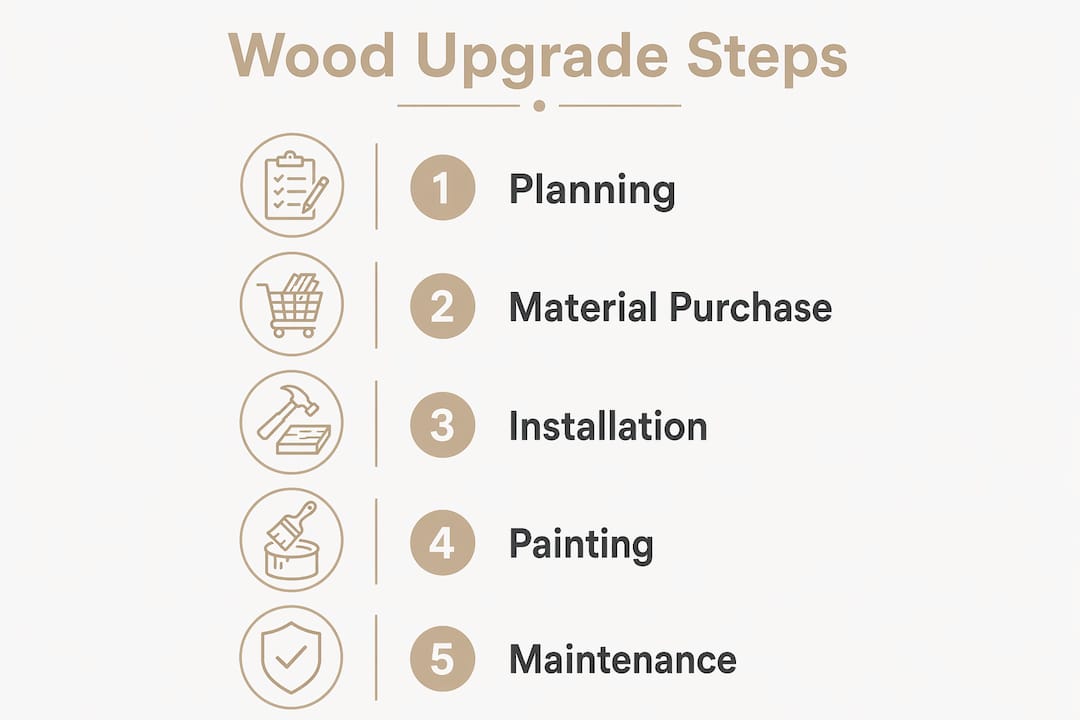 Infographic of wood upgrade steps and costs