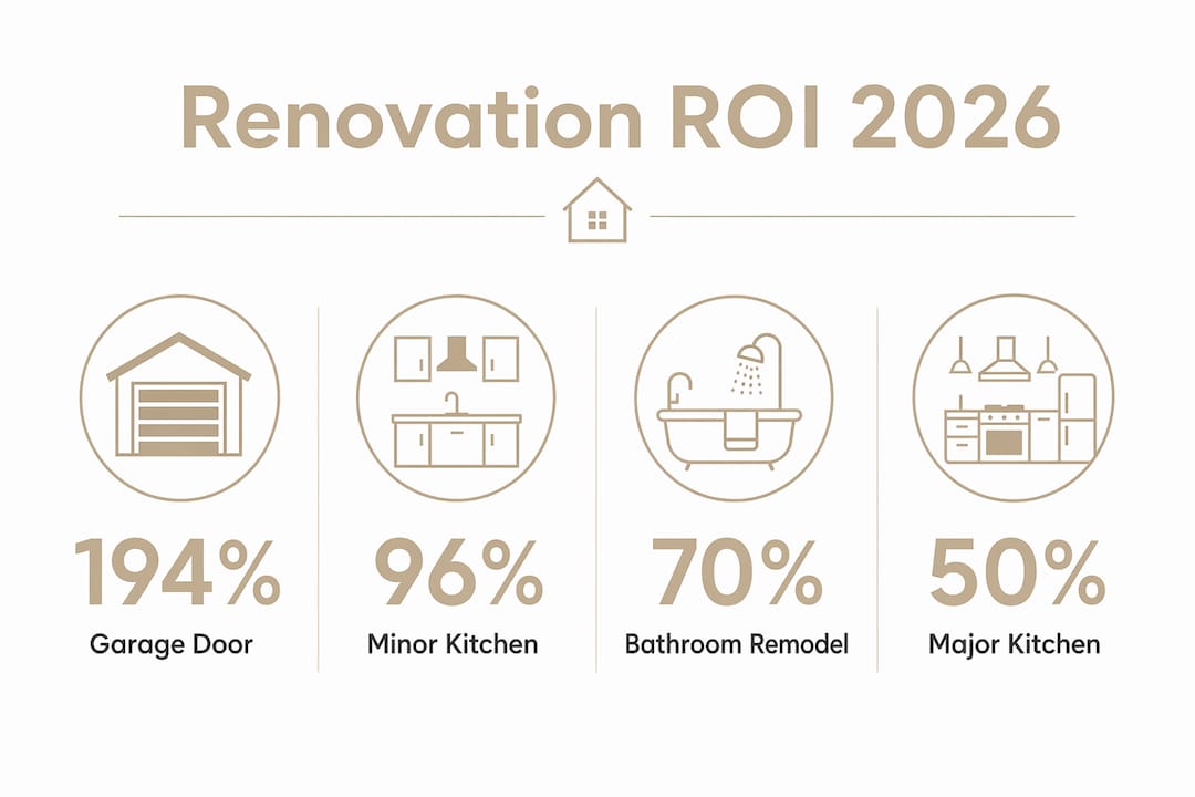 Infographic showing renovation ROI percentages for common projects