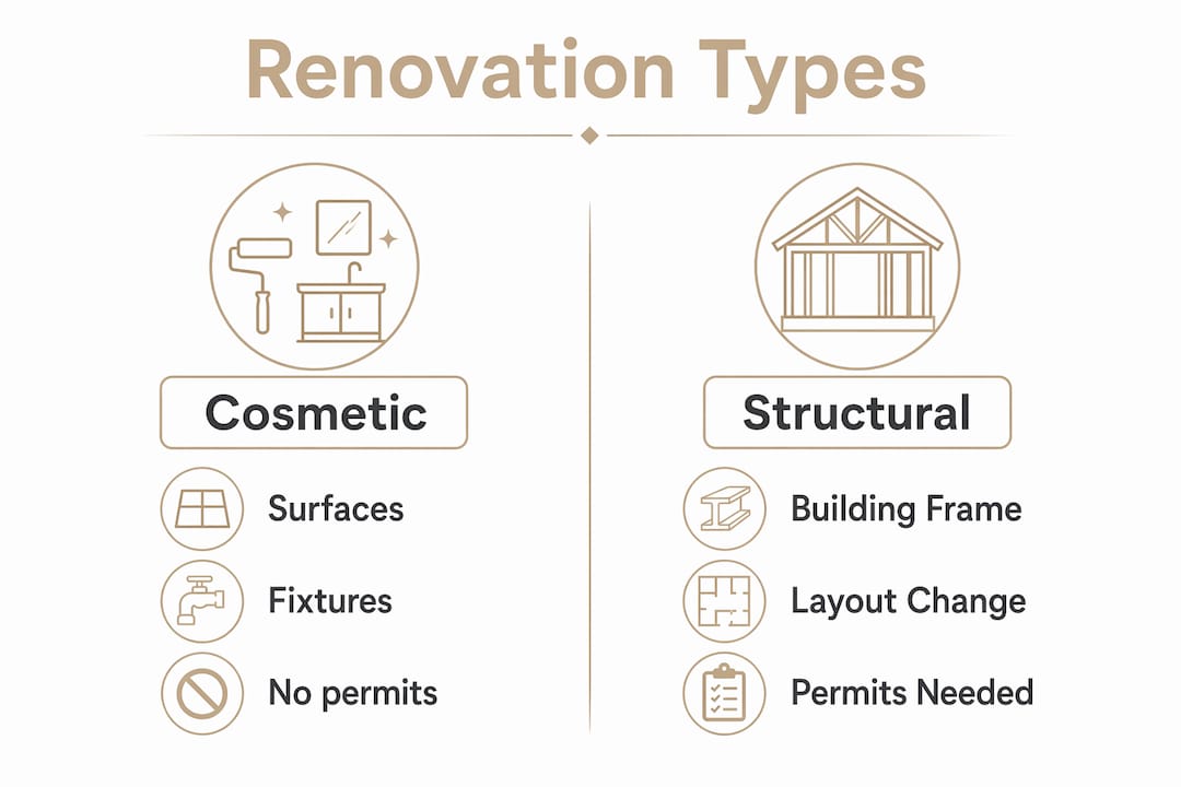 Infographic comparing cosmetic and structural renovations