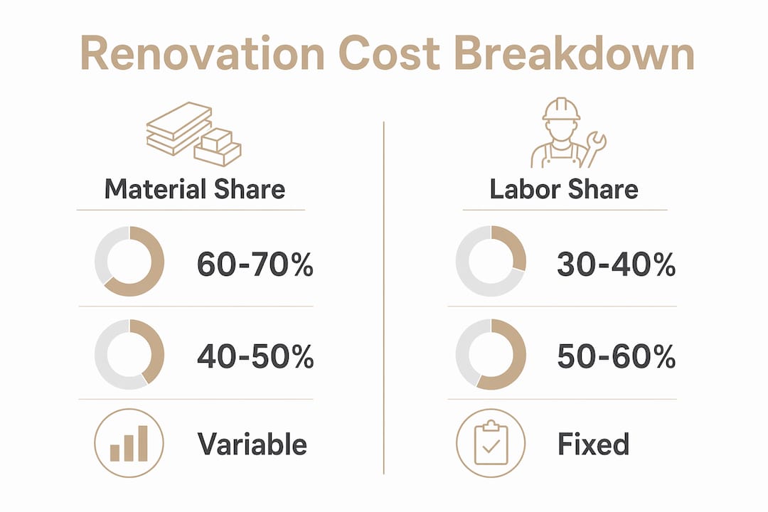 Infographic showing renovation material and labor cost shares