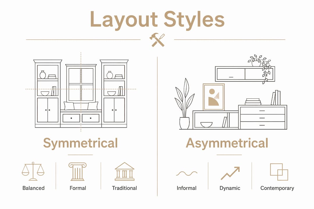 Infographic comparing symmetrical and asymmetrical layouts