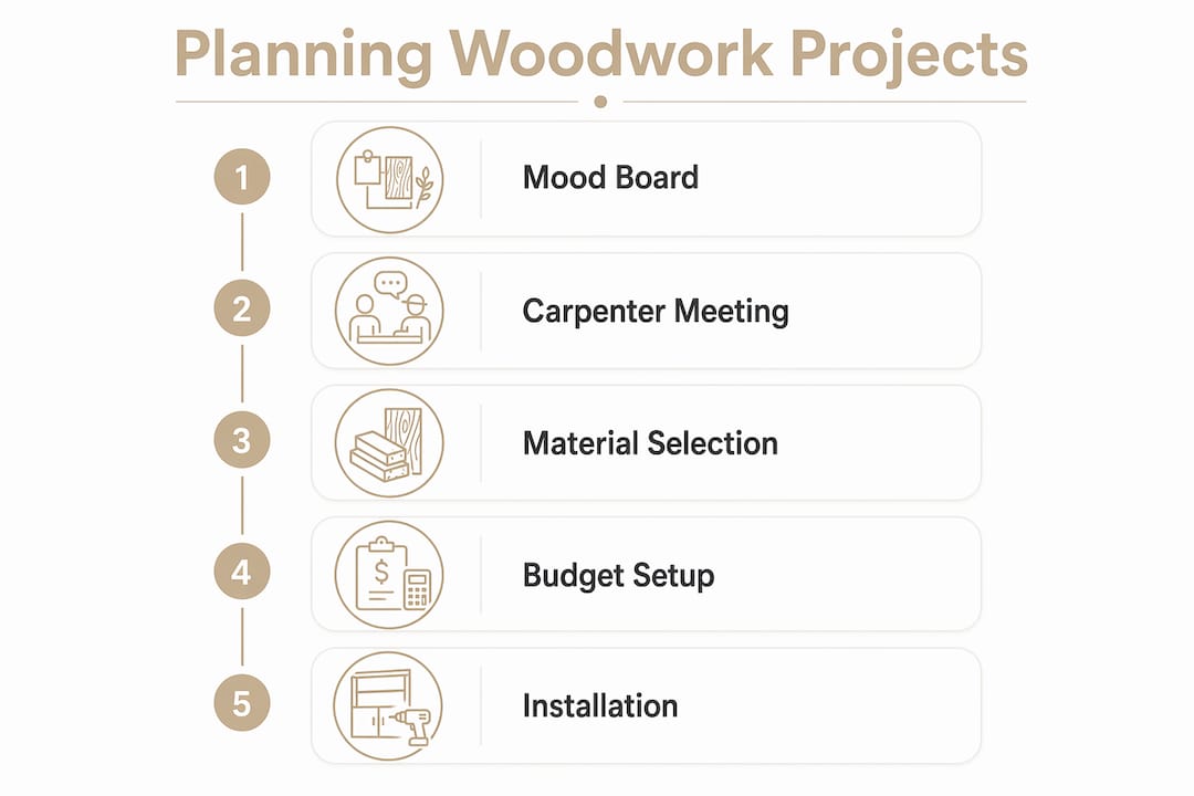 Infographic illustrating woodwork project planning steps