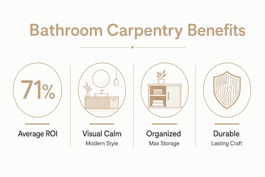 Infographic showing bathroom carpentry benefits with key stats and points