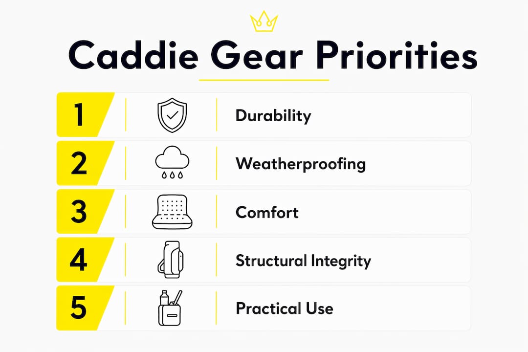 Infographic with ranked caddie golf gear priorities