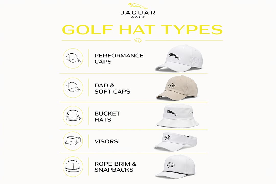 Infographic outlining main golf hat types