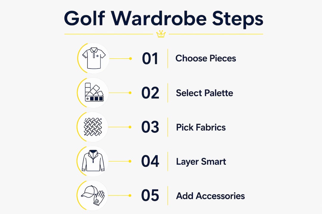 Infographic outlining steps to build golf wardrobe