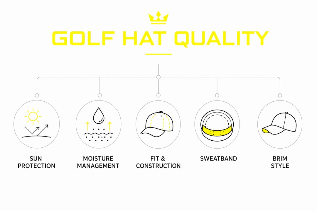 Infographic showing key golf hat quality factors