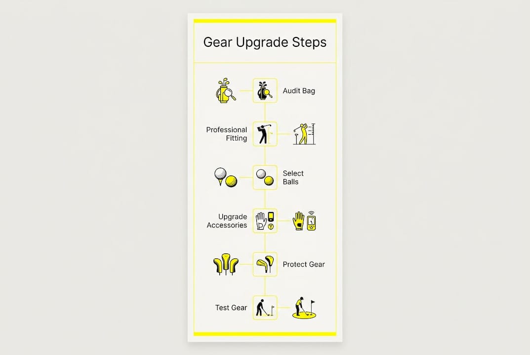 Infographic illustrating step-by-step golf gear upgrades