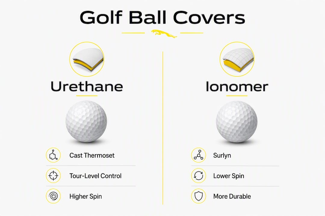 Infographic comparing urethane and ionomer golf ball covers