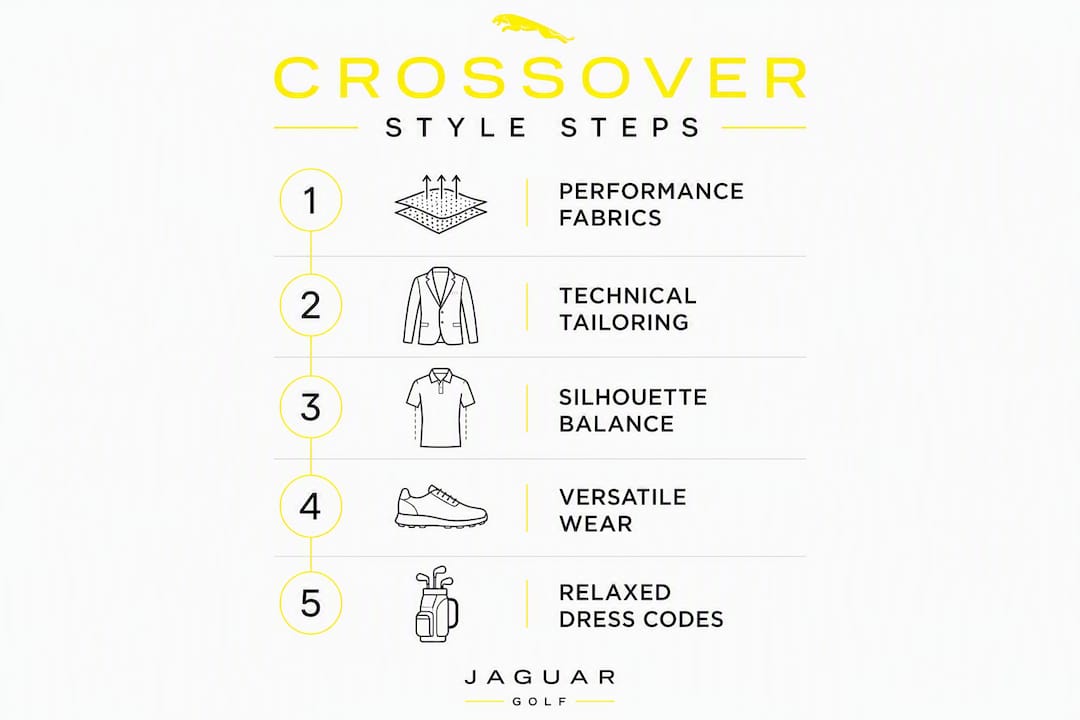 Infographic illustrating five key aspects of crossover golf style