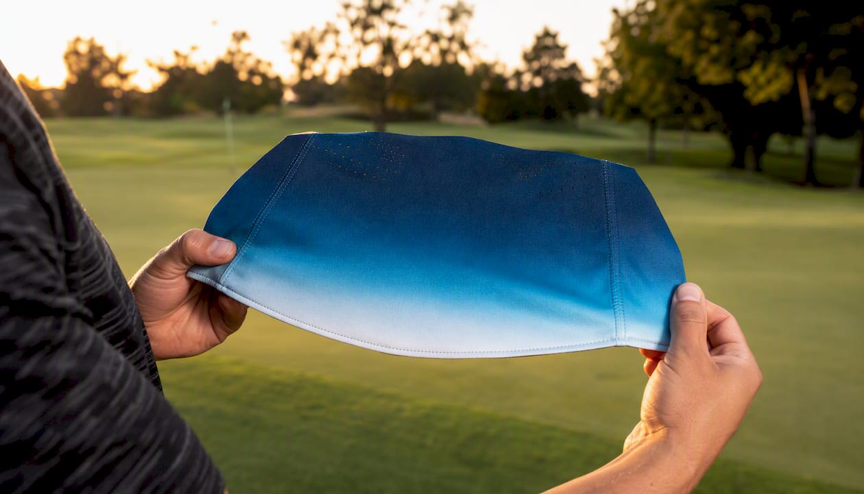 Close-up of sublimation printed gradient on golf hat fabric