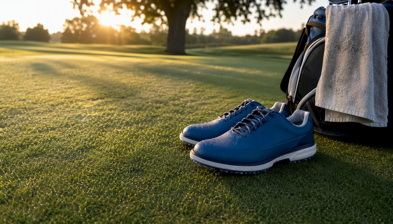 Pair of golf shoes rotated for consistent feel