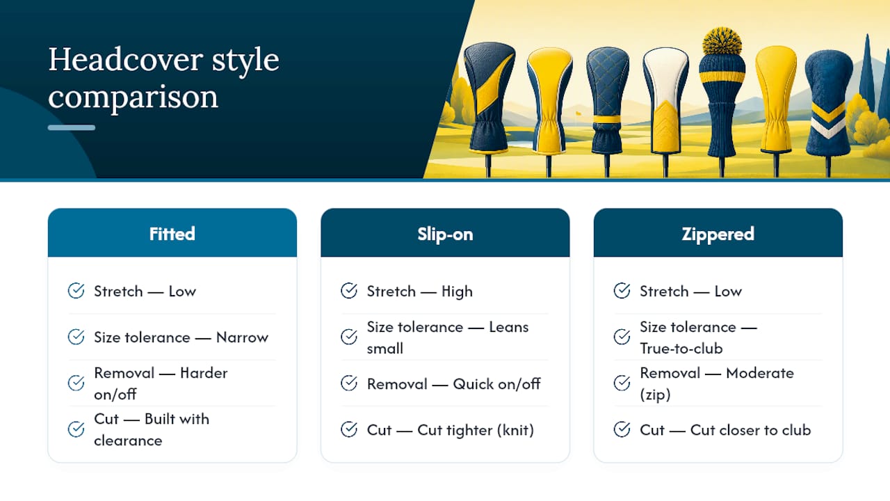 Comparison diagram of headcover styles and sizing factors