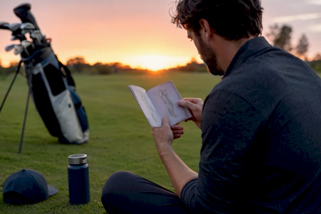 Golfer flipping through custom yardage book