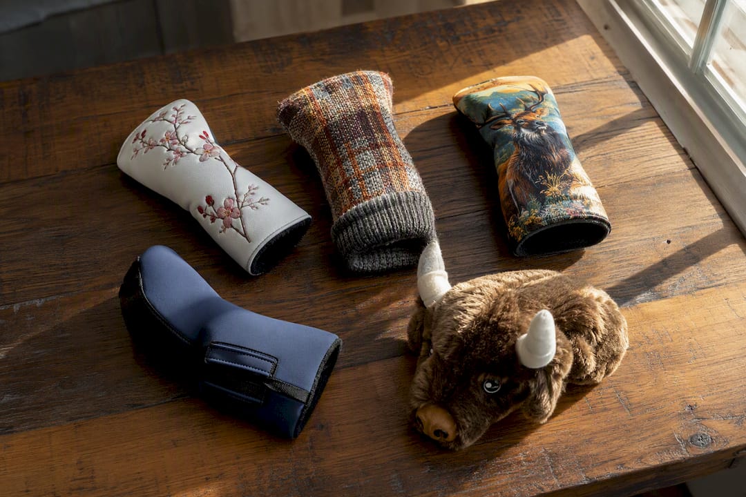 Variety of golf headcovers showing styles and textures