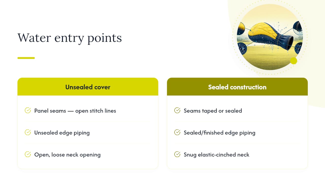 Three common headcover water entry points
