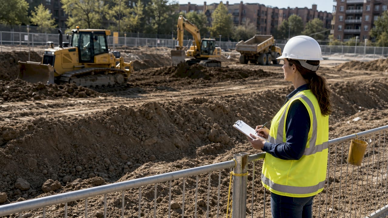 Site engineer overseeing earthwork grading