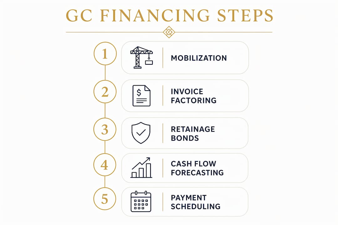 Infographic illustrating financing steps used by general contractors