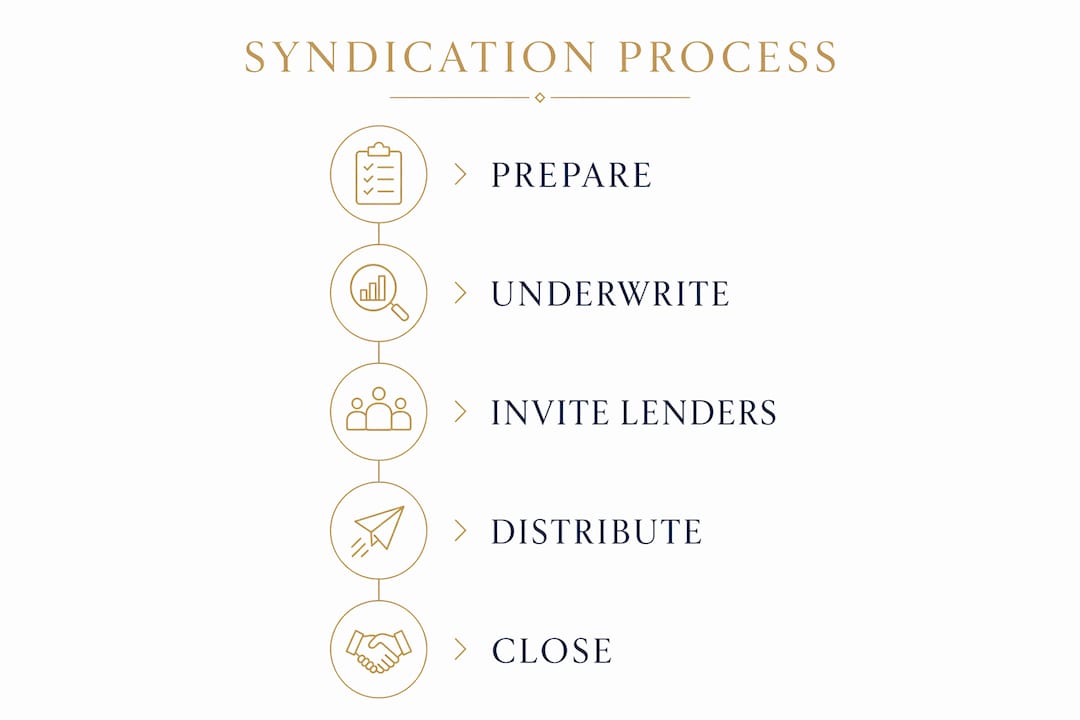 Infographic illustrating bridge loan syndication steps
