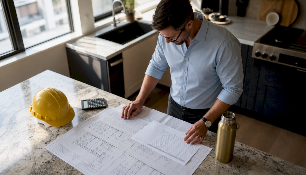 Project manager reviewing construction budget papers