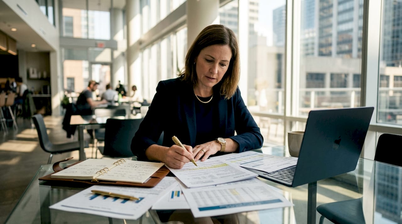 Lender reviewing underwriting paperwork