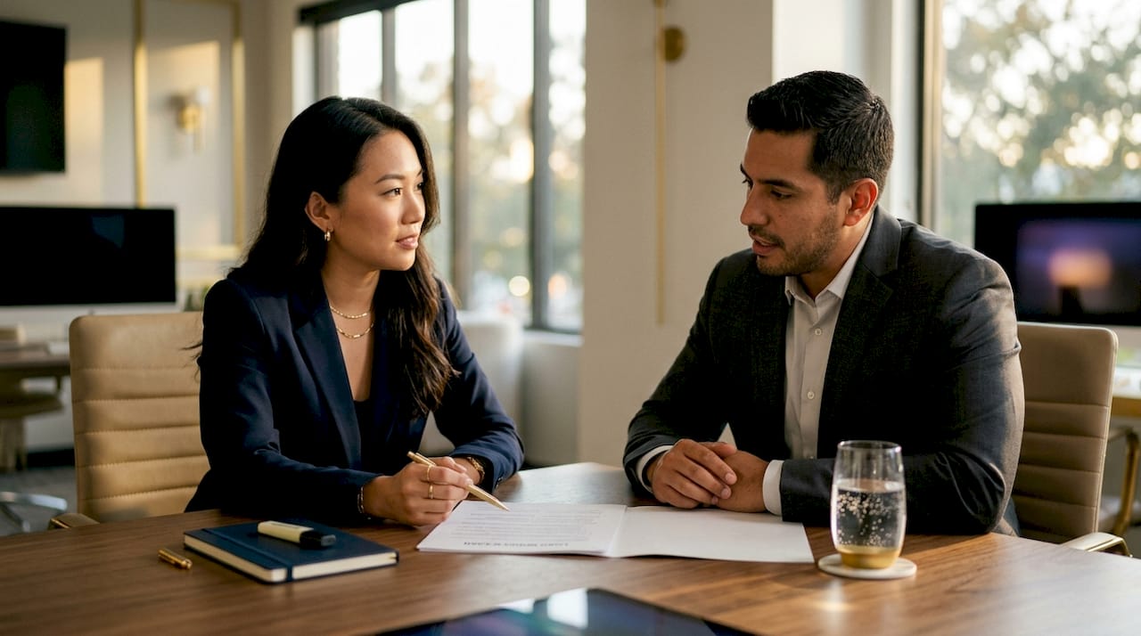 Hands reviewing hard money loan contract