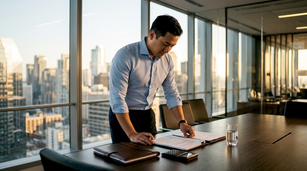 Investor reviewing real estate financing papers