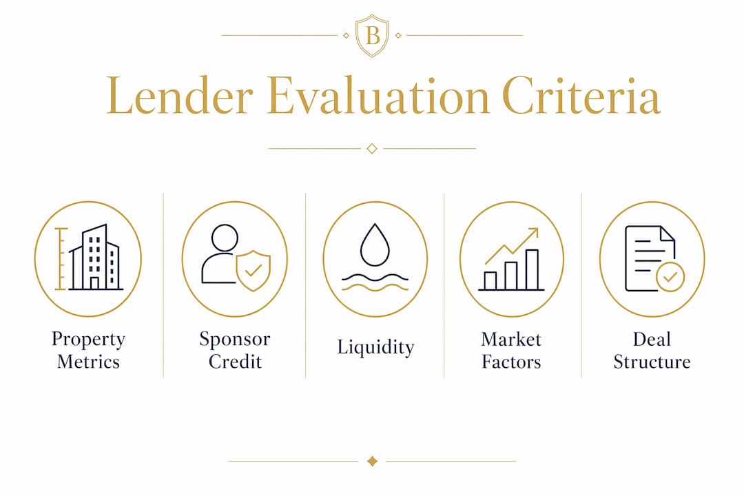 Infographic showing lender evaluation criteria hierarchy