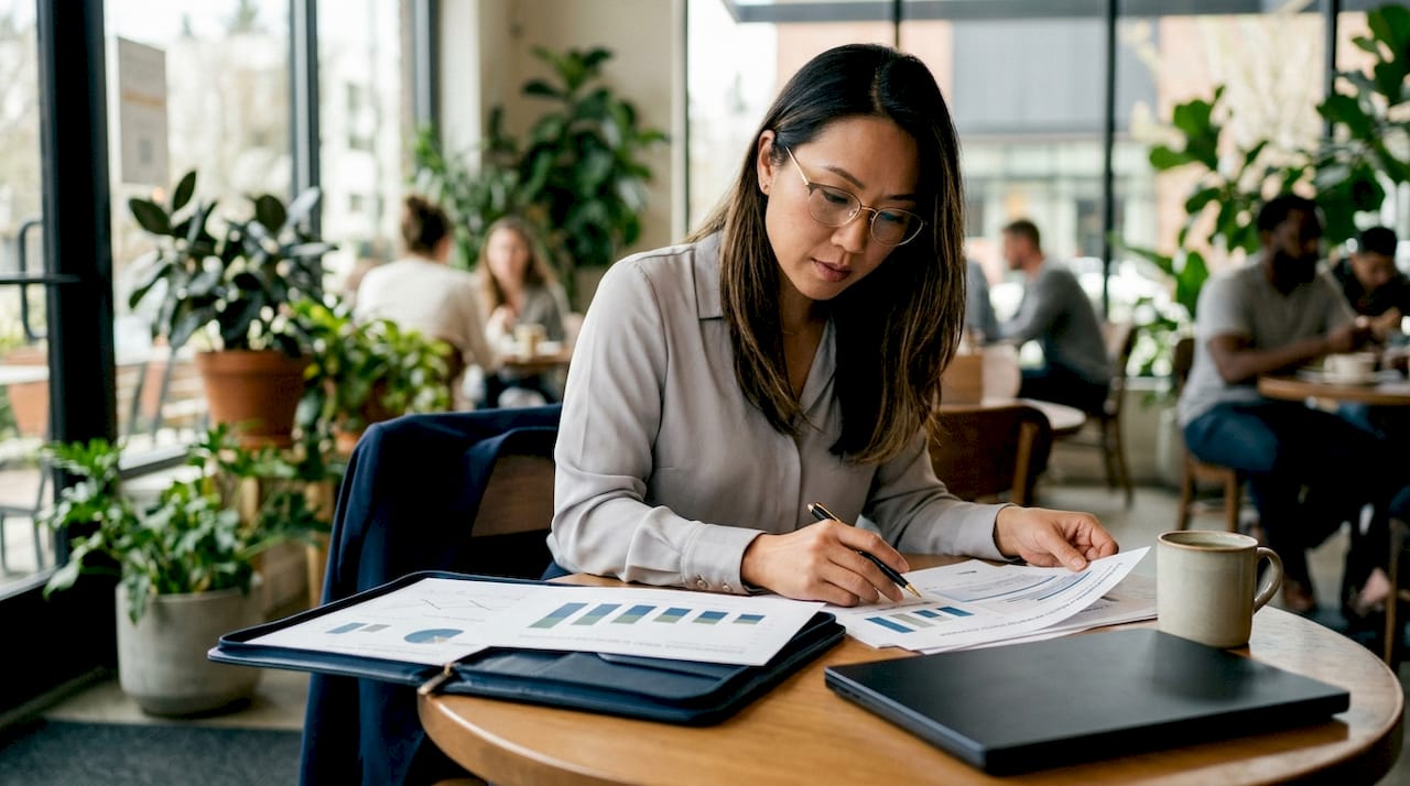Financial advisor reviewing CRE financing documents