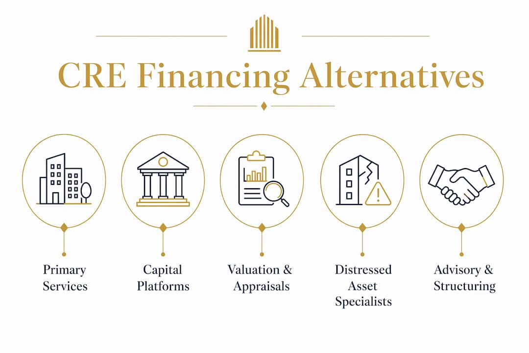 Infographic showing CRE financing alternatives hierarchy