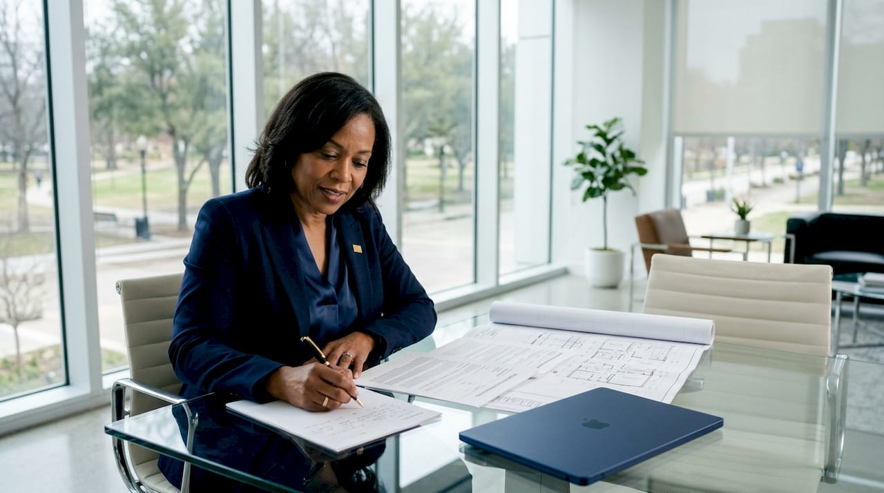 Developer analyzing construction loan financing documents