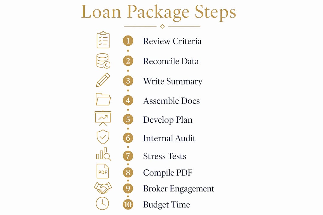 Infographic outlining loan package preparation steps